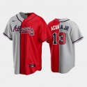 Atlanta Braves #13 Ronald Acuna Jr. Gray Red Split Cool Base Stitched Jersey