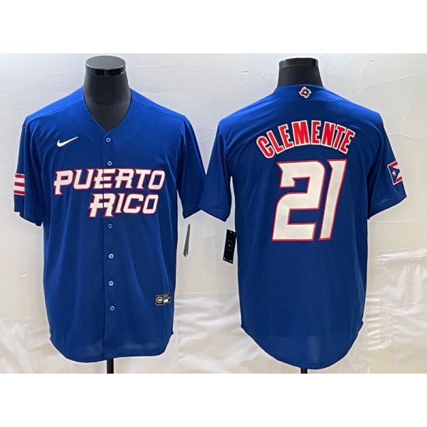 Puerto Rico #21 Roberto Clemente 2023 Royal World Classic Stitched Jersey