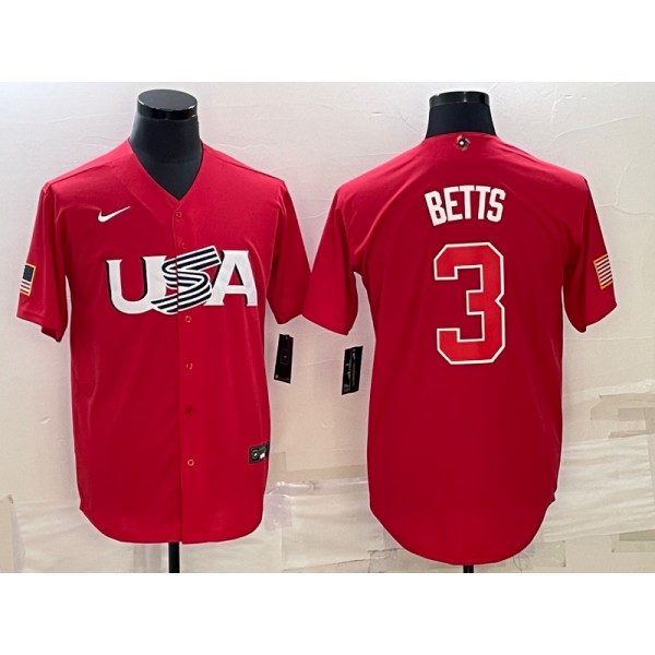 USA #3 Mookie Betts 2023 Red World Classic Stitched Jersey