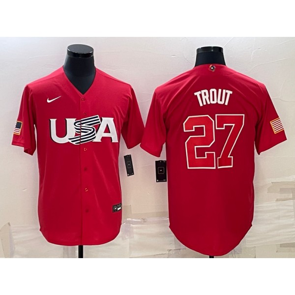 USA #27 Mike Trout 2023 Red World Classic Stitched Jersey