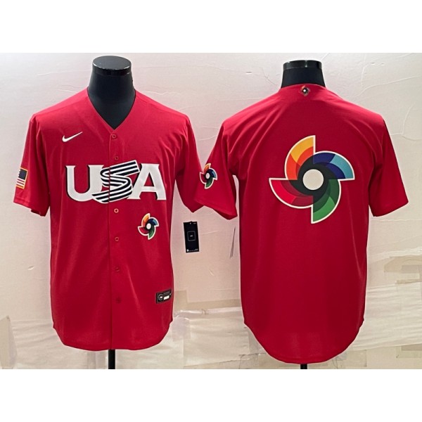 USA 2023 Red World Big Logo With Patch Classic Stitched Jersey