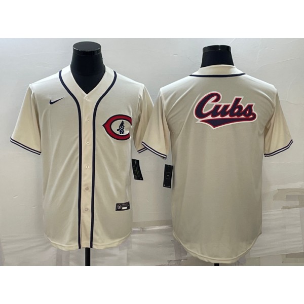 Chicago Cubs Cream Team Big Logo Cool Base Stitched Jersey
