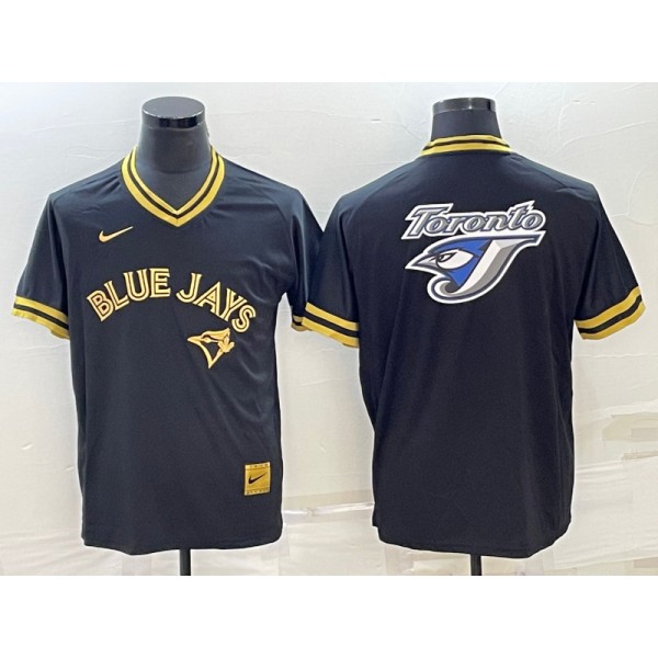 Toronto Blue Jays Black Gold Team Big Logo Cool Base Stitched Jersey