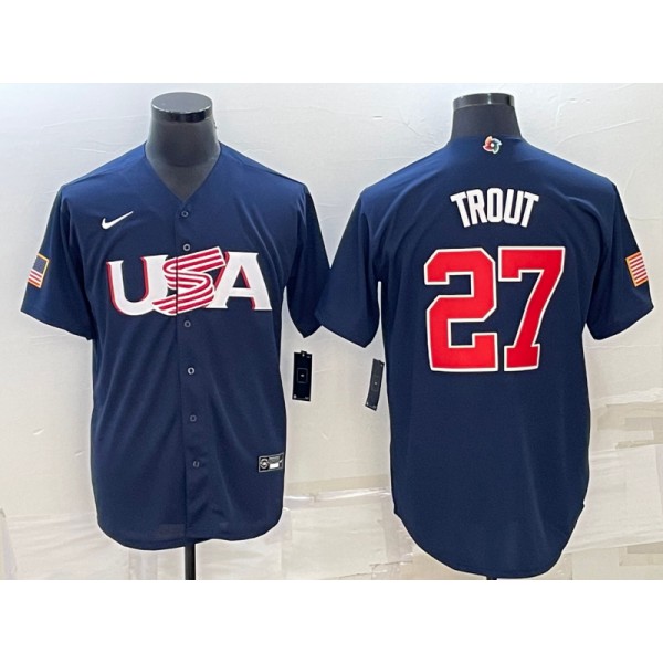 USA #27 Mike Trout 2023 Navy World Classic Stitched Jersey