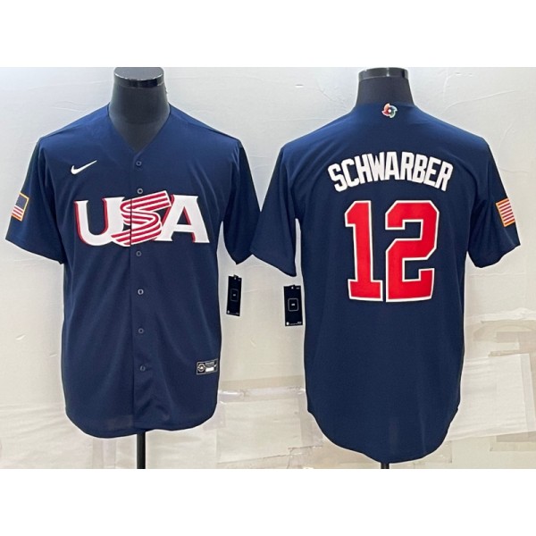 USA #12 Kyle Schwarber 2023 Navy World Classic Stitched Jersey