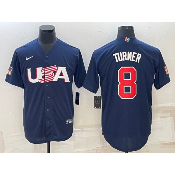 USA #8 Trea Turner 2023 Navy World Classic Stitched Jersey