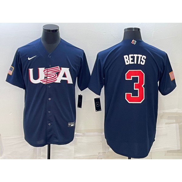USA #3 Mookie Betts 2023 Navy World Classic Stitched Jersey