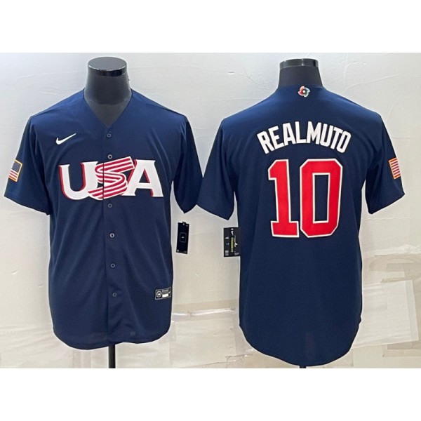 USA #10 J.T. Realmuto 2023 Navy World Classic Stitched Jersey