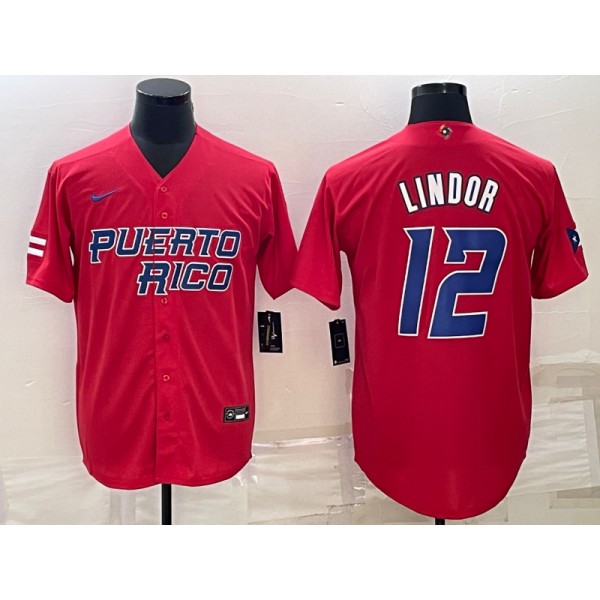 Puerto Rico #12 Francisco Lindor 2023 Red World Classic Stitched Jersey