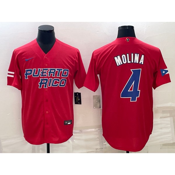 Puerto Rico #4 Yadier Molina 2023 Red World Classic Stitched Jersey