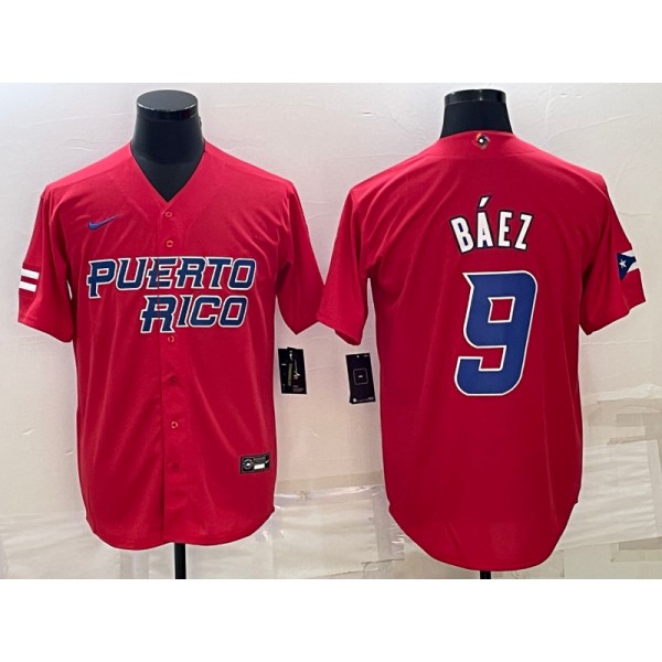 Puerto Rico #9 Javier Báez 2023 Red World Classic Stitched Jersey