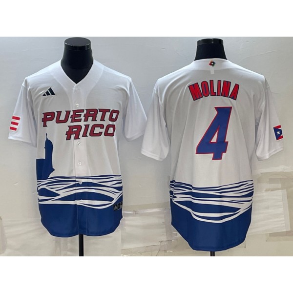 Puerto Rico #4 Yadier Molina 2023 White World Classic Stitched Jersey