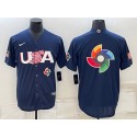 USA 2023 Navy World Big Logo With Patch Classic Stitched Jersey