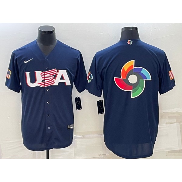 USA Blank 2023 Navy World Big Logo With Patch Classic Stitched Jersey