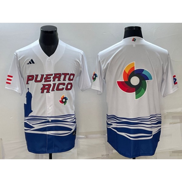 Puerto Rico 2023 White World Big Logo With Patch Classic Stitched Jersey