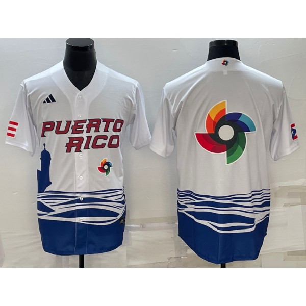 Puerto Rico 2023 White World Big Logo Classic Stitched Jersey