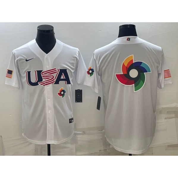 USA 2023 White World Big Logo With Patch Classic Stitched Jersey