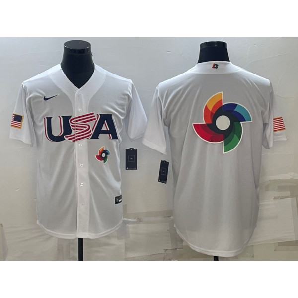 USA 2023 White World Big Logo Classic Stitched Jersey