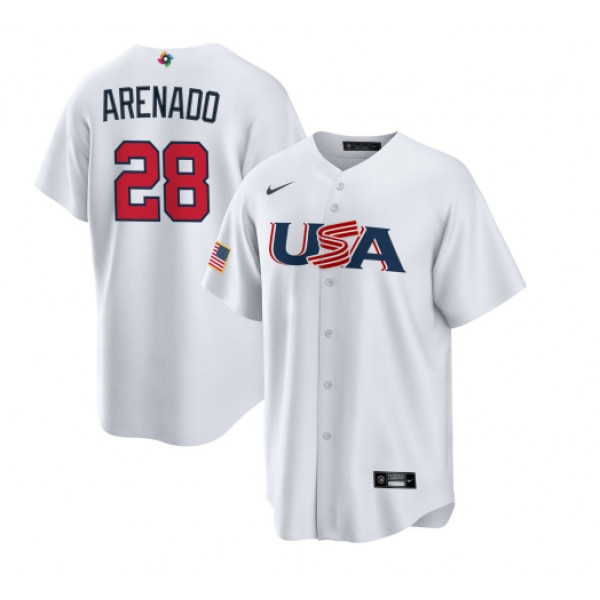 USA #28 Nolan Arenado 2023 White World Classic Stitched Jersey