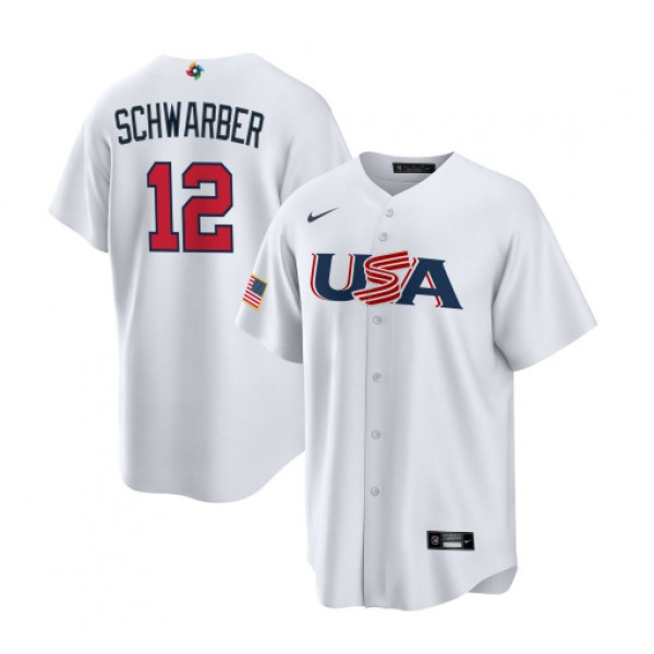 USA #12 Kyle Schwarber 2023 White World Classic Stitched Jersey