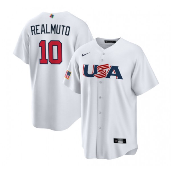 USA #10 J.T. Realmuto 2023 White World Classic Stitched Jersey