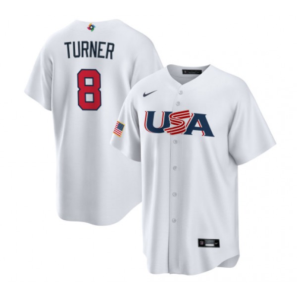 USA #8 Trea Turner 2023 White World Classic Stitched Jersey