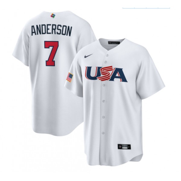 USA #7 Tim Anderson 2023 White World Classic Stitched Jersey