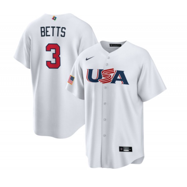 USA #3 Mookie Betts 2023 White World Classic Stitched Jersey