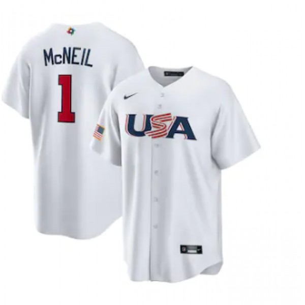 USA #1 Jeff McNeil 2023 White World Classic Stitched Jersey