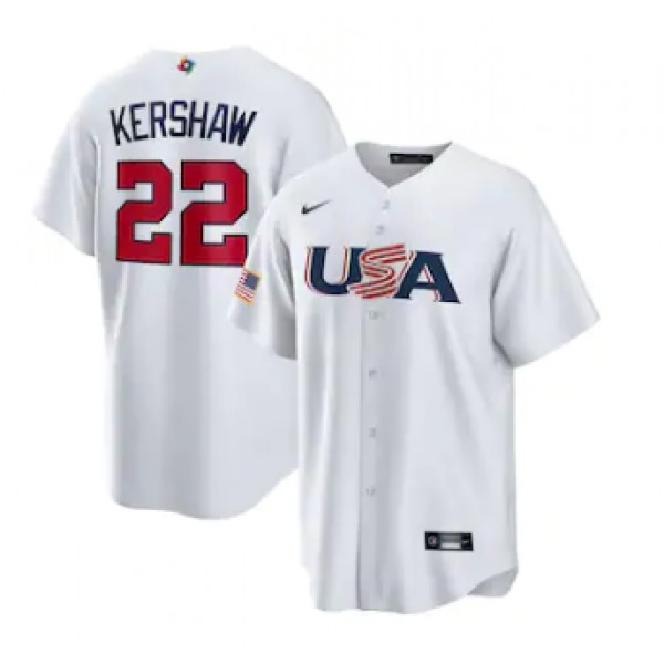 USA #22 Clayton Kershaw 2023 White World Classic Stitched Jersey