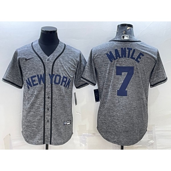 New York Yankees #7 Mickey Mantle Grey Cool Base Stitched Jersey