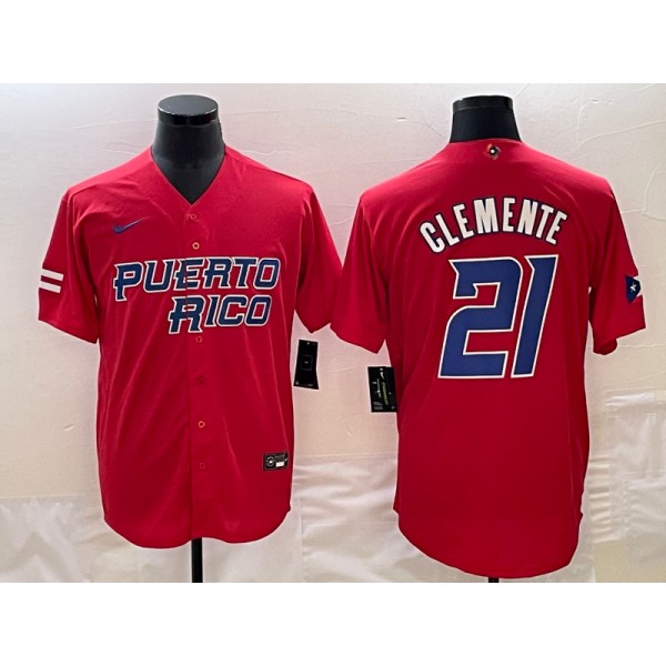 Puerto Rico #21 Roberto Clemente 2023 Red World Classic Stitched Jersey