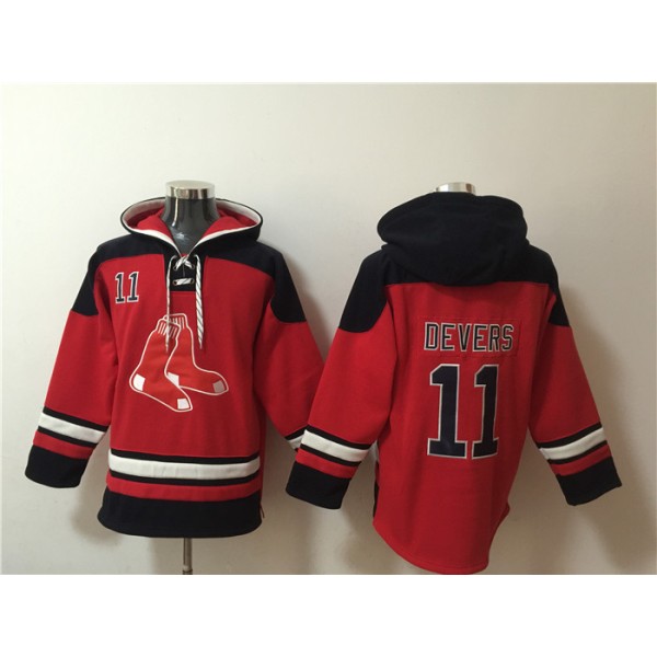 Boston Red Sox #11 Rafael Devers Ageless Must-Have Lace-Up Pullover Hoodie