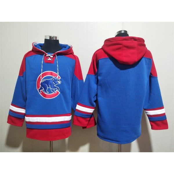 Chicago Cubs Blank Royal Red Ageless Must-Have Lace-Up Pullover Hoodie