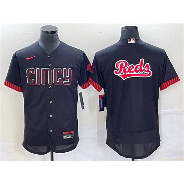Cincinnati Reds Black 2023 City Connect Big Team Logo Flex Base Stitched Jersey