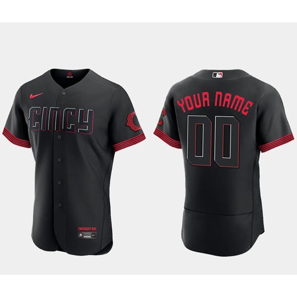 Cincinnati Reds Custom Black 2023 City Connect Flex Base Stitched Jersey