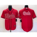 Cincinnati Reds Red Team Big Logo With Patch Cool Base Stitched Jersey