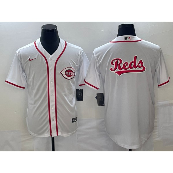 Cincinnati Reds White Team Big Logo Cool Base Stitched Jersey