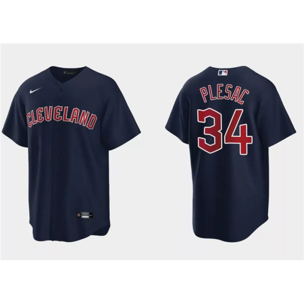 Cleveland Guardians #34 Zach Plesac Navy Cool Base Stitched Jersey