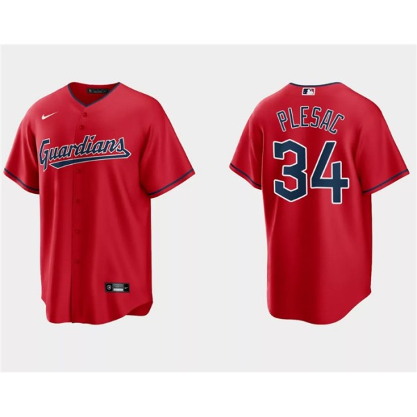 Cleveland Guardians #34 Zach Plesac Red Cool Base Stitched Jersey