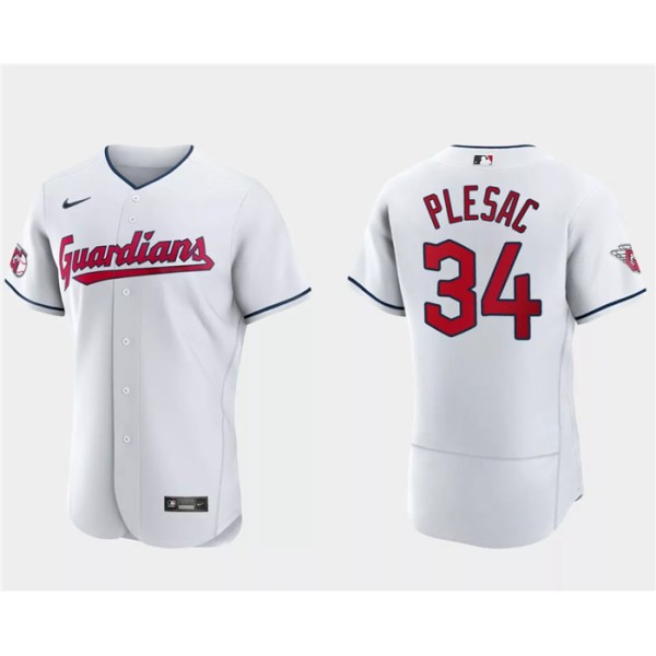 Cleveland Guardians #34 Zach Plesac White Flex Base Stitched Jersey
