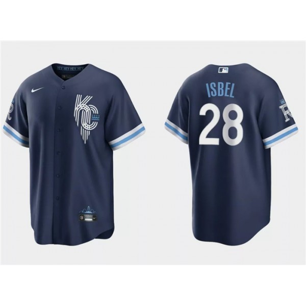 Kansas City Royals #28 Kyle Isbel Navy City Connect Cool Base Stitched Jersey