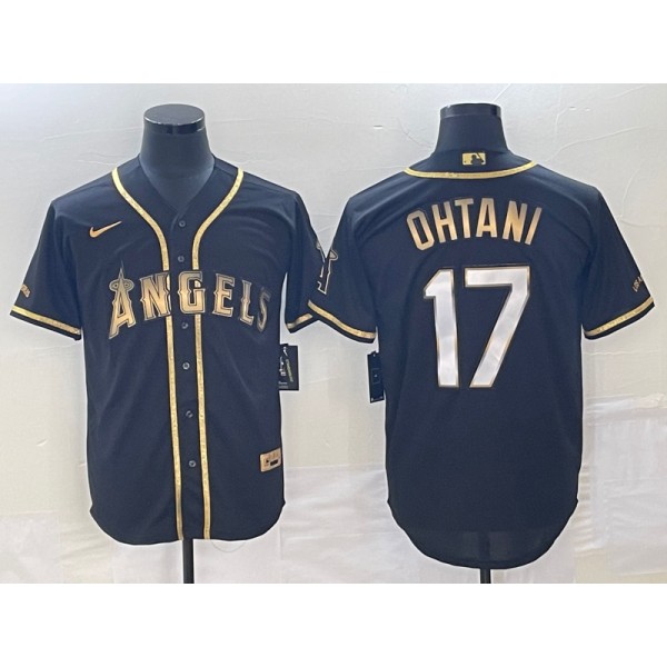 Los Angeles Angels #17 Shohei Ohtani Black Gold Cool Base Stitched Jersey