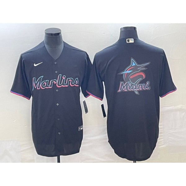 Miami Marlins Black Team Big Logo Cool Base Stitched Jersey