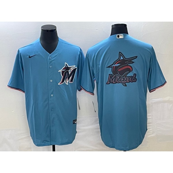 Miami Marlins Blue Team Big Logo Cool Base Stitched Jersey