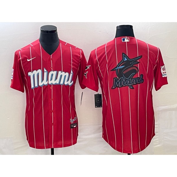Miami Marlins Red Team Big Logo Cool Base Stitched Jersey