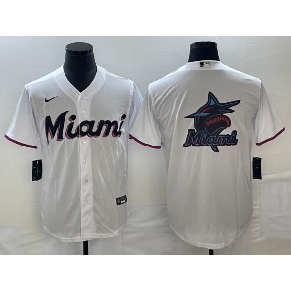 Miami Marlins White Team Big Logo Cool Base Stitched Jersey