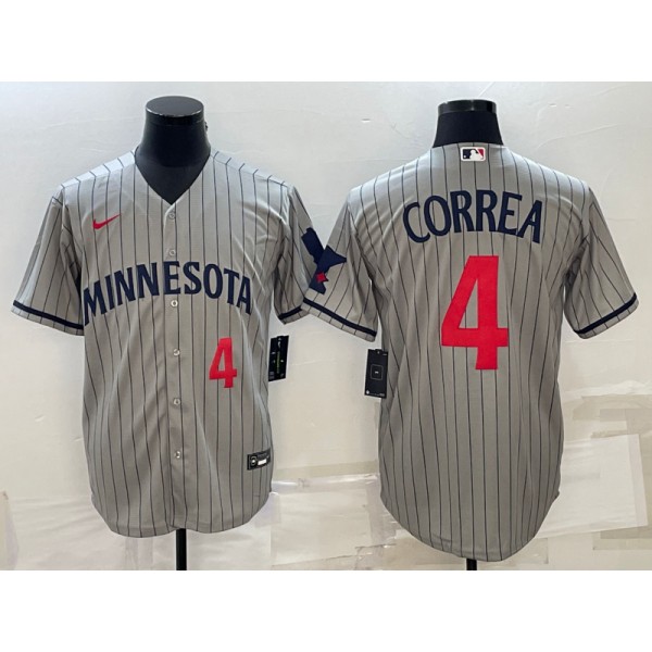 Minnesota Twins #4 Carlos Correa 2023 Gray Home Team Cool Base Stitched Jersey