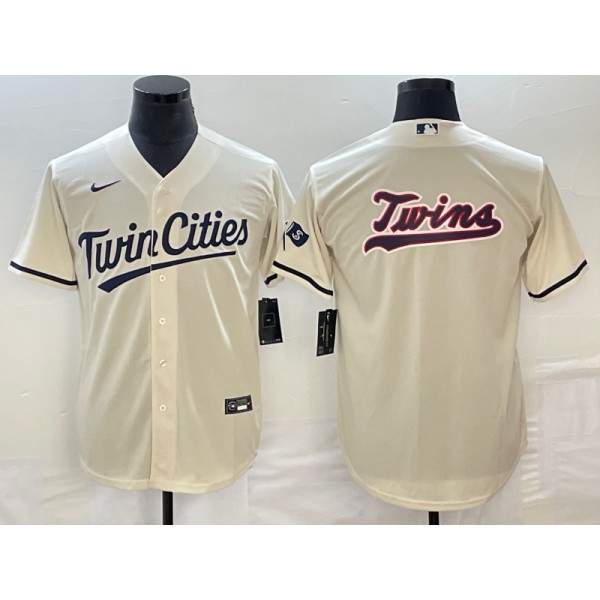 Minnesota Twins Cream Team Big Logo Cool Base Stitched Jersey