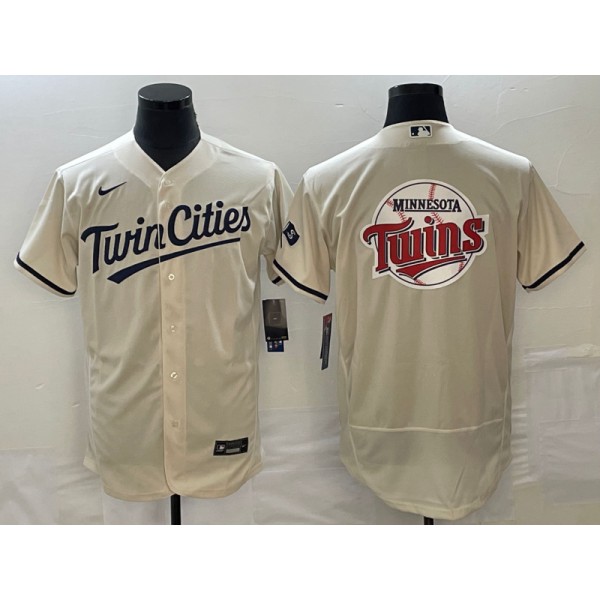 Minnesota Twins Cream Team Big Logo Flex Base Stitched Jersey